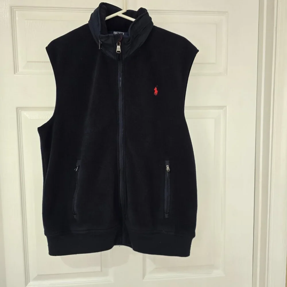 Polo Ralph Lauren Men's Fleece Vest Zip Out Hood‎ Pockets Pony Logo Navy Red XXL